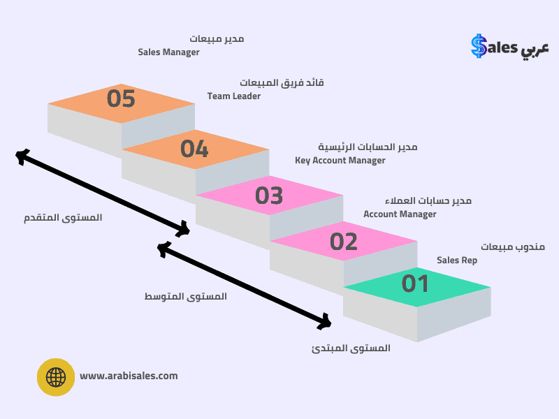 سلم يعبر عن المسار الوظيفي لمندوب مبيعات في الشركات المتوسطة