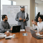 مسؤول مبيعات يشرح لفريق خطة مبيعات جديدة
